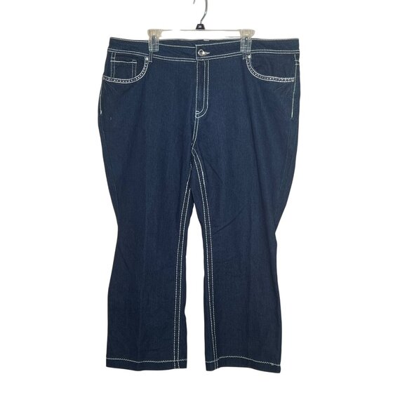 Faded Glory 24W Womens Embroidered Pocket Dark Wash Bootcut Jeans Plus Size - Picture 1 of 13
